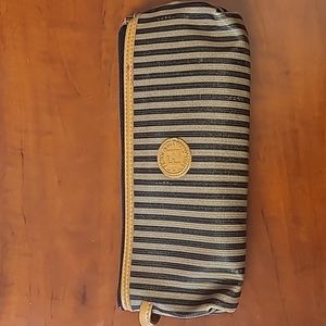 Fendi Cosmetic Make Up Black And Tan Lined Bag